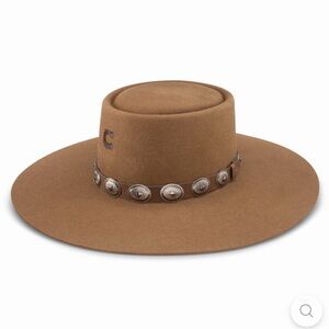 Brown Wide-Brim Hat with Decorative Band